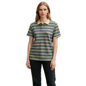 Izod Y2K Striped Scallop Trim Womens Polo Shirt Purple Size L Preppy Academia